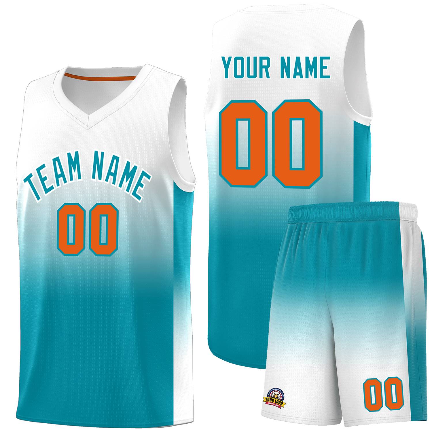 Custom White Aqua Gradient Fashion Sets Sports Uniform Basketball Jersey