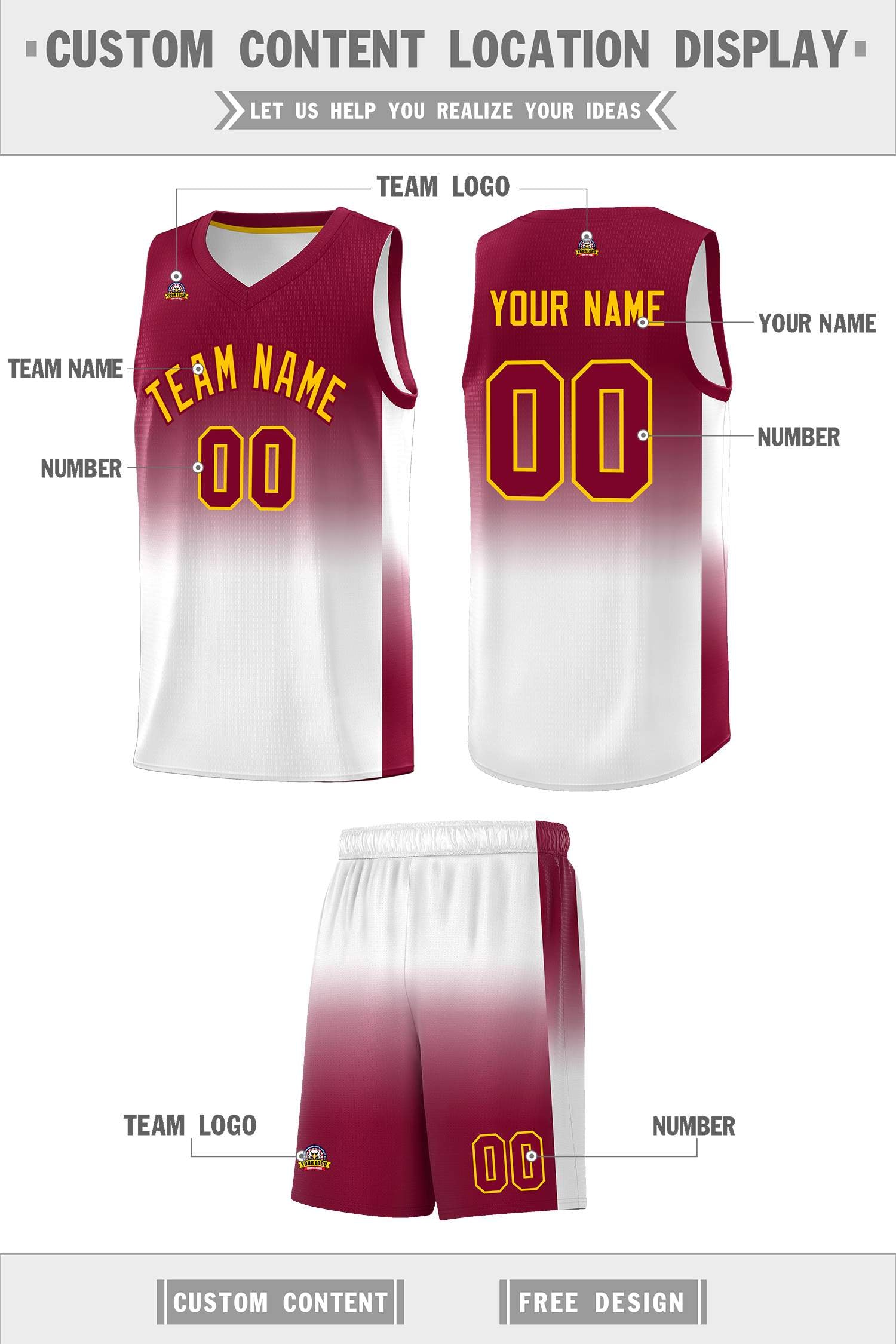 Custom Crimson White Gradient Fashion Sets Sports Uniform Basketball Jersey