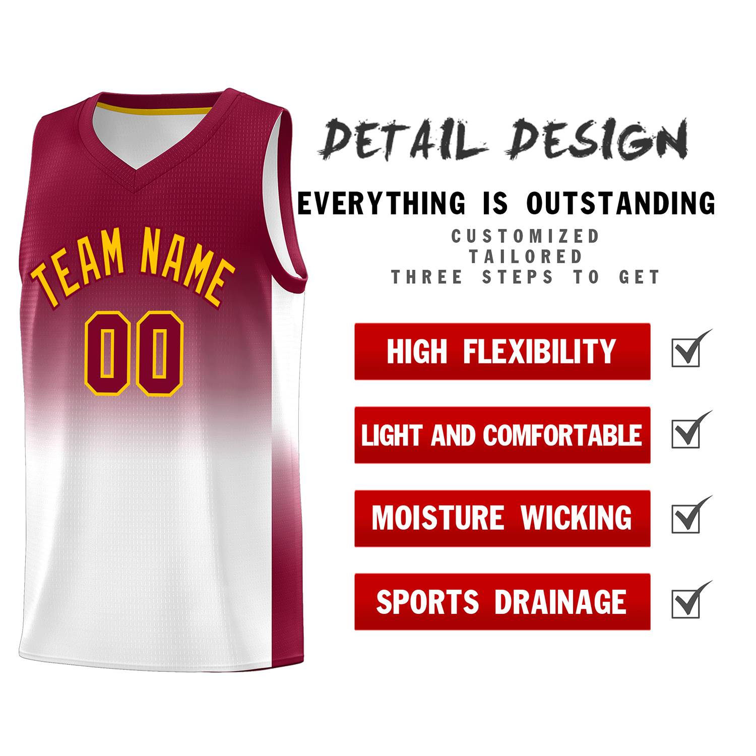 Custom Crimson White Gradient Fashion Sets Sports Uniform Basketball Jersey