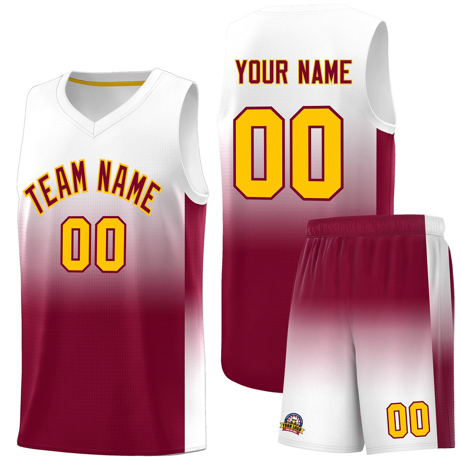 Custom White Crimson Gradient Fashion Sets Sports Uniform Basketball Jersey