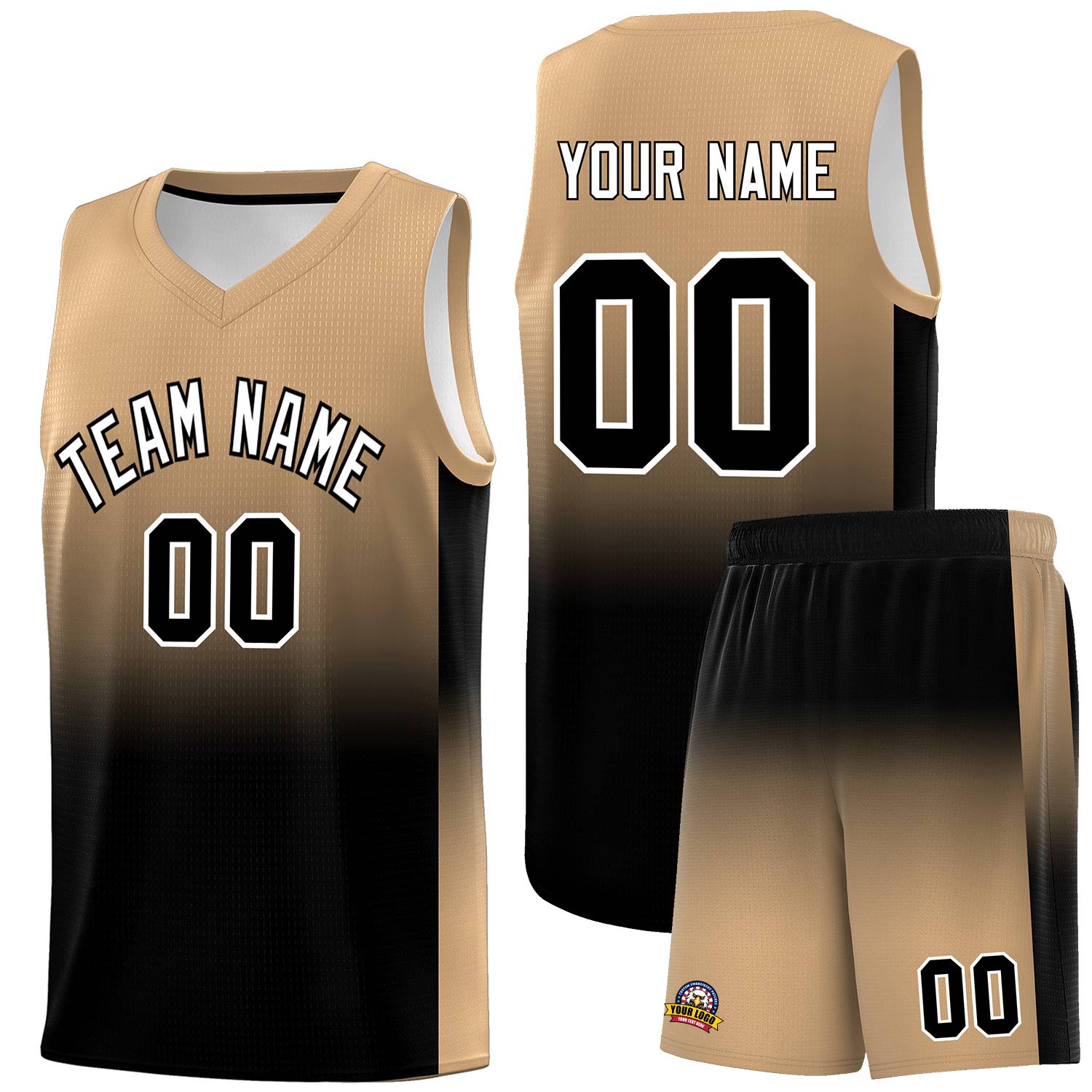 Custom Old Gold Black Gradient Fashion Sets Sports Uniform Basketball Jersey