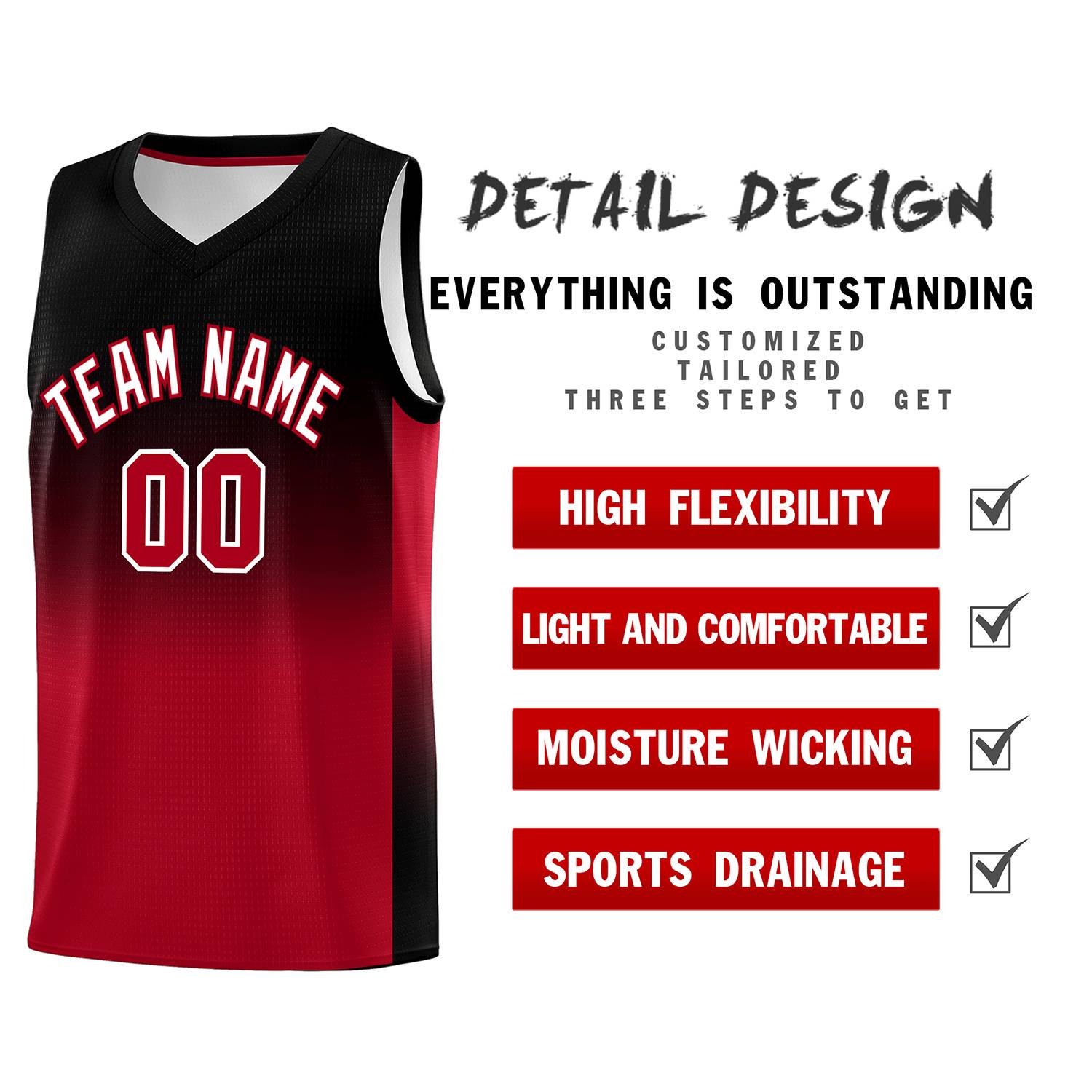 Custom Black Red Gradient Fashion Sets Sports Uniform Basketball Jersey