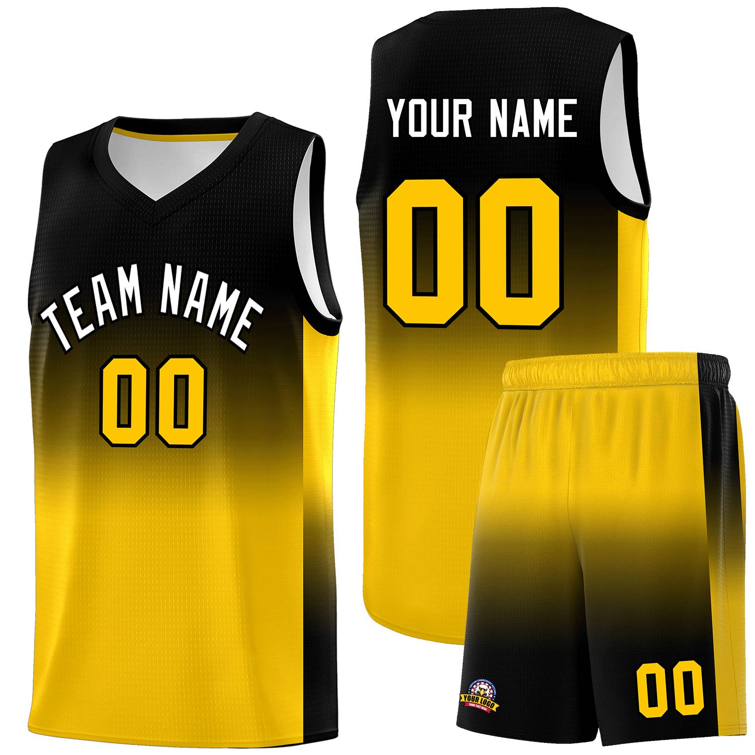 Custom Black Gold Gradient Fashion Sets Sports Uniform Basketball Jersey