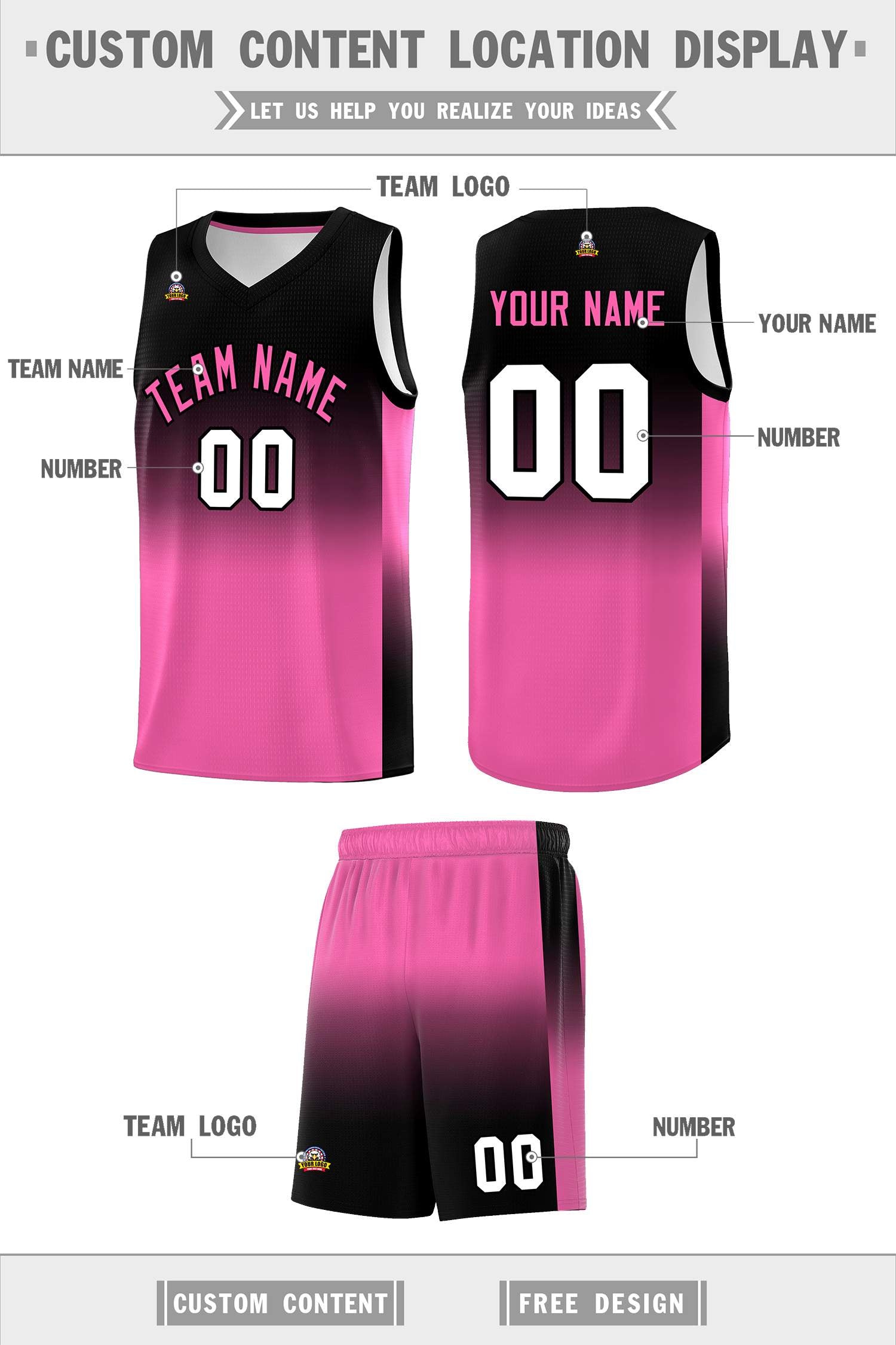 Custom Black Pink Gradient Fashion Sets Sports Uniform Basketball Jersey