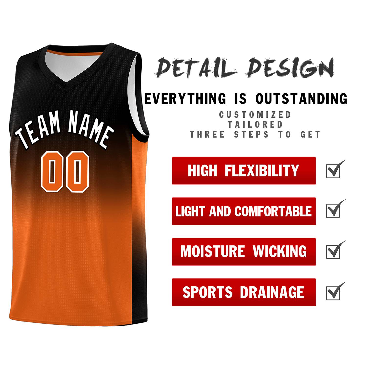 Custom Black Orange Gradient Fashion Sets Sports Uniform Basketball Jersey