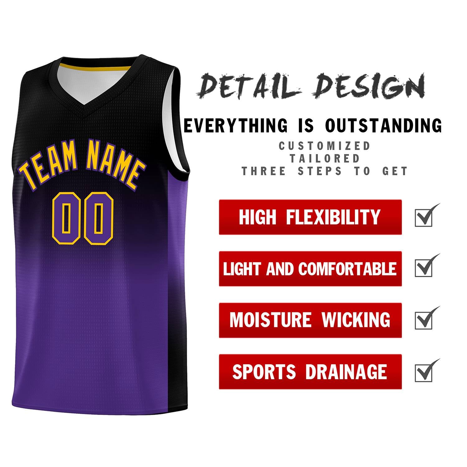 Custom Black Purple Gradient Fashion Sets Sports Uniform Basketball Jersey