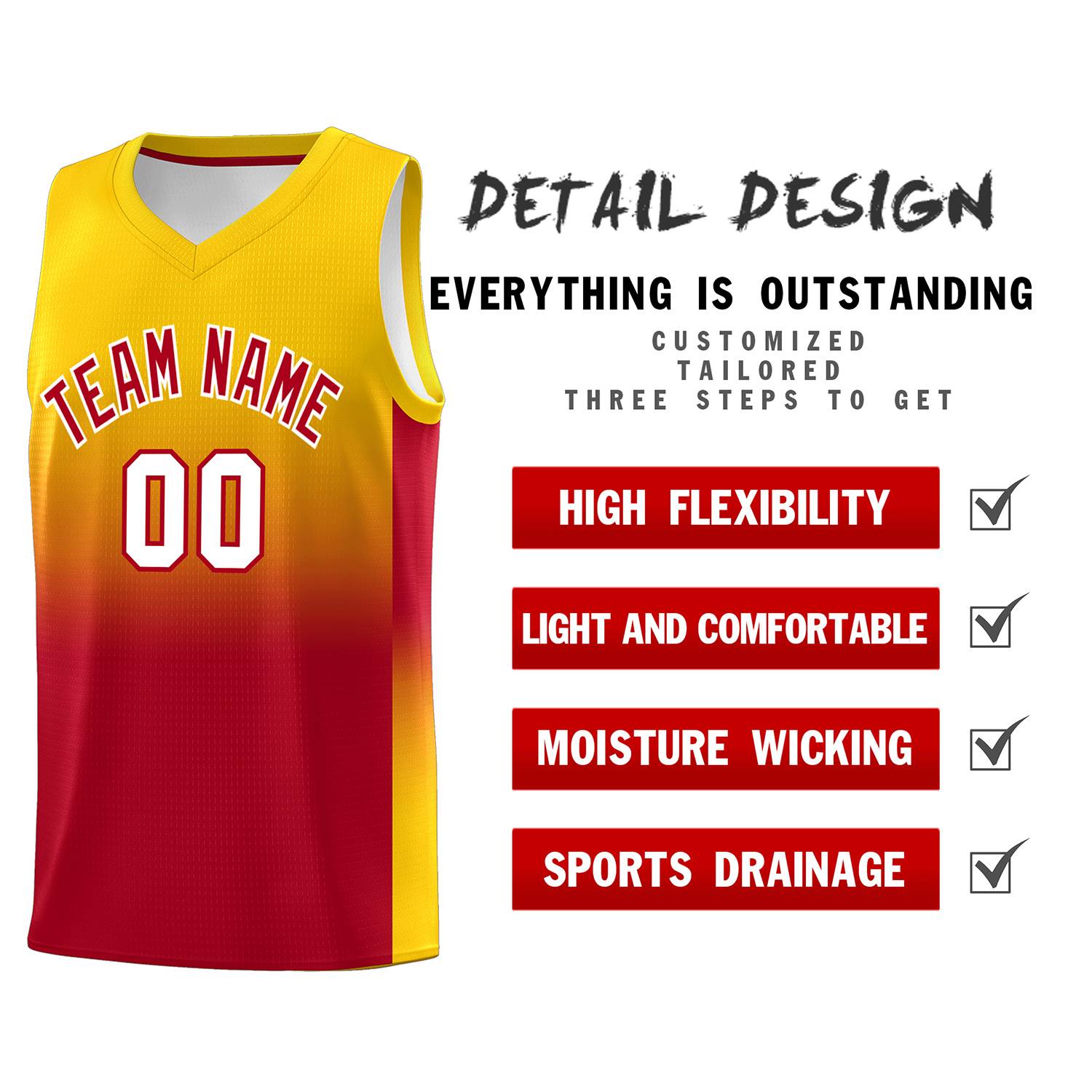 Custom Gold Red Gradient Fashion Sets Sports Uniform Basketball Jersey