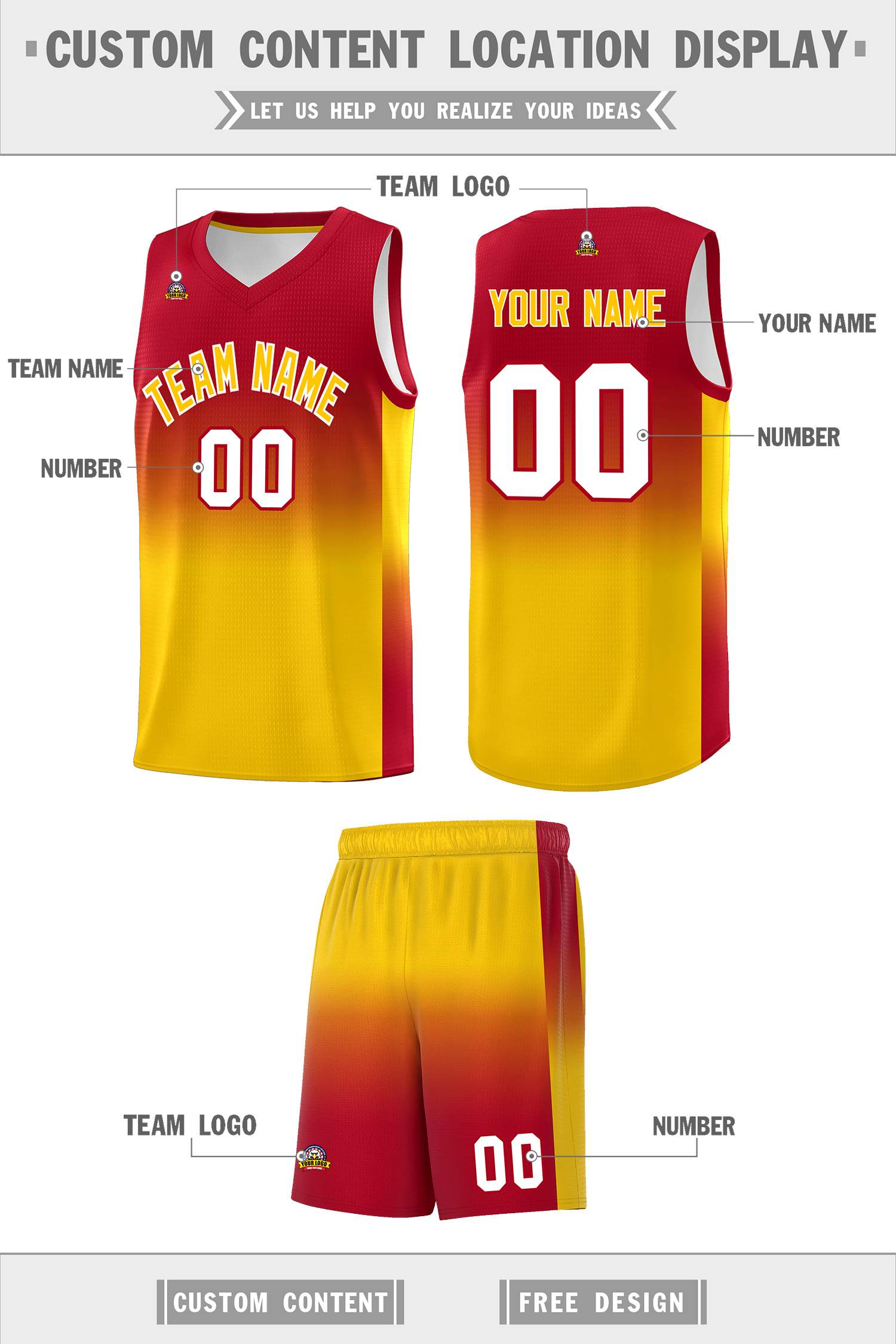 Custom Red Gold Gradient Fashion Sets Sports Uniform Basketball Jersey