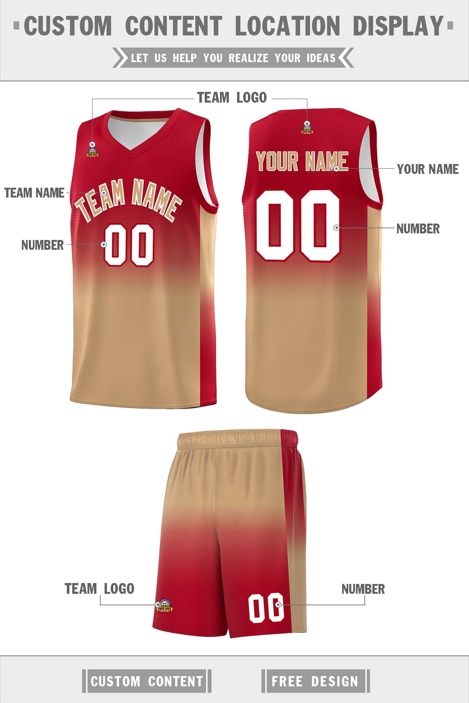 Custom Red Old Gold Gradient Fashion Sets Sports Uniform Basketball Jersey