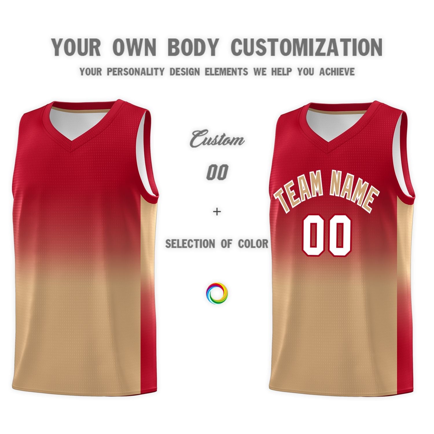 Custom Red Old Gold Gradient Fashion Sets Sports Uniform Basketball Jersey