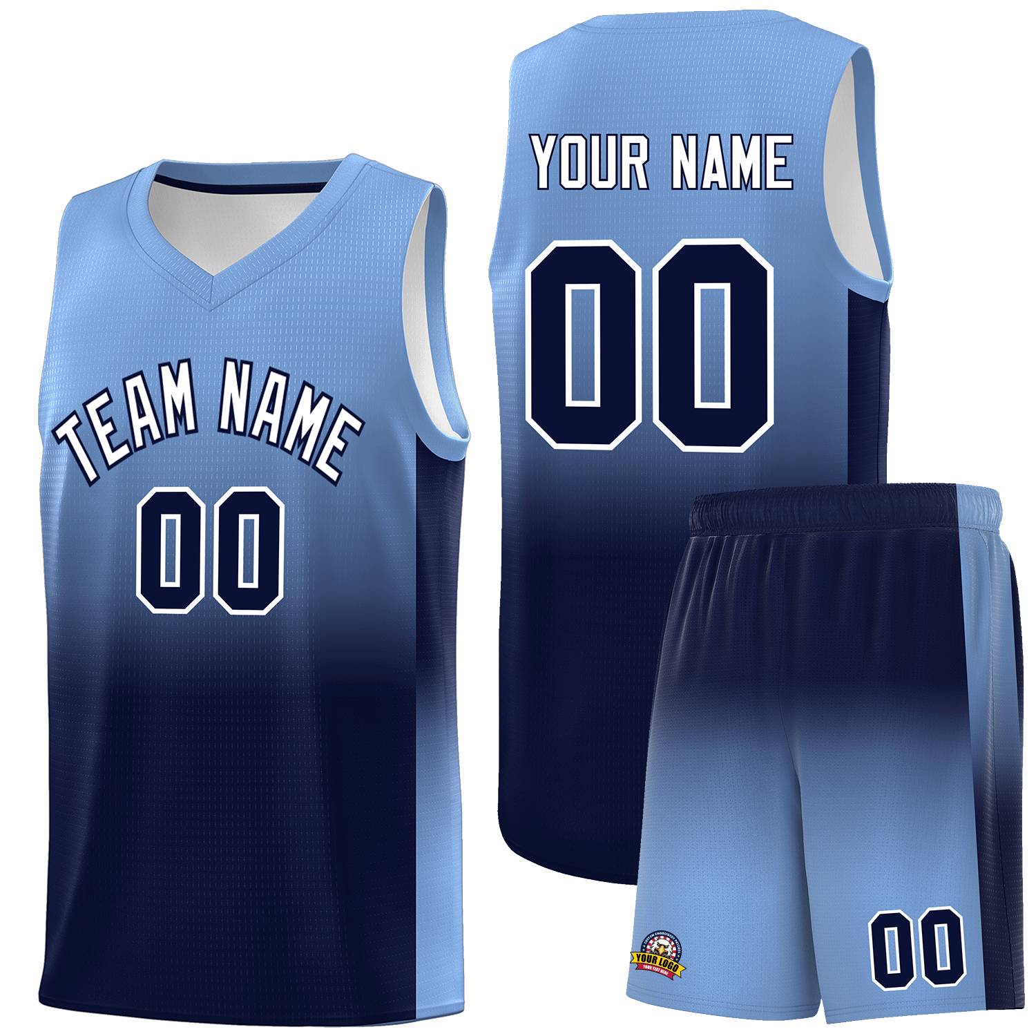 Custom Light Blue Navy Gradient Fashion Sets Sports Uniform Basketball Jersey