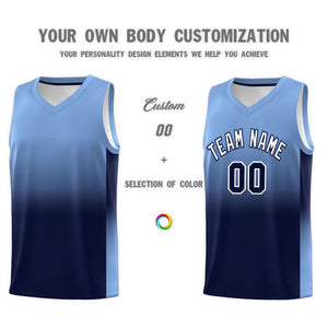 Custom Light Blue Navy Gradient Fashion Sets Sports Uniform Basketball Jersey