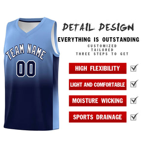 Custom Light Blue Navy Gradient Fashion Sets Sports Uniform Basketball Jersey