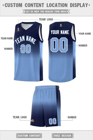 Custom Navy Light Blue Gradient Fashion Sets Sports Uniform Basketball Jersey