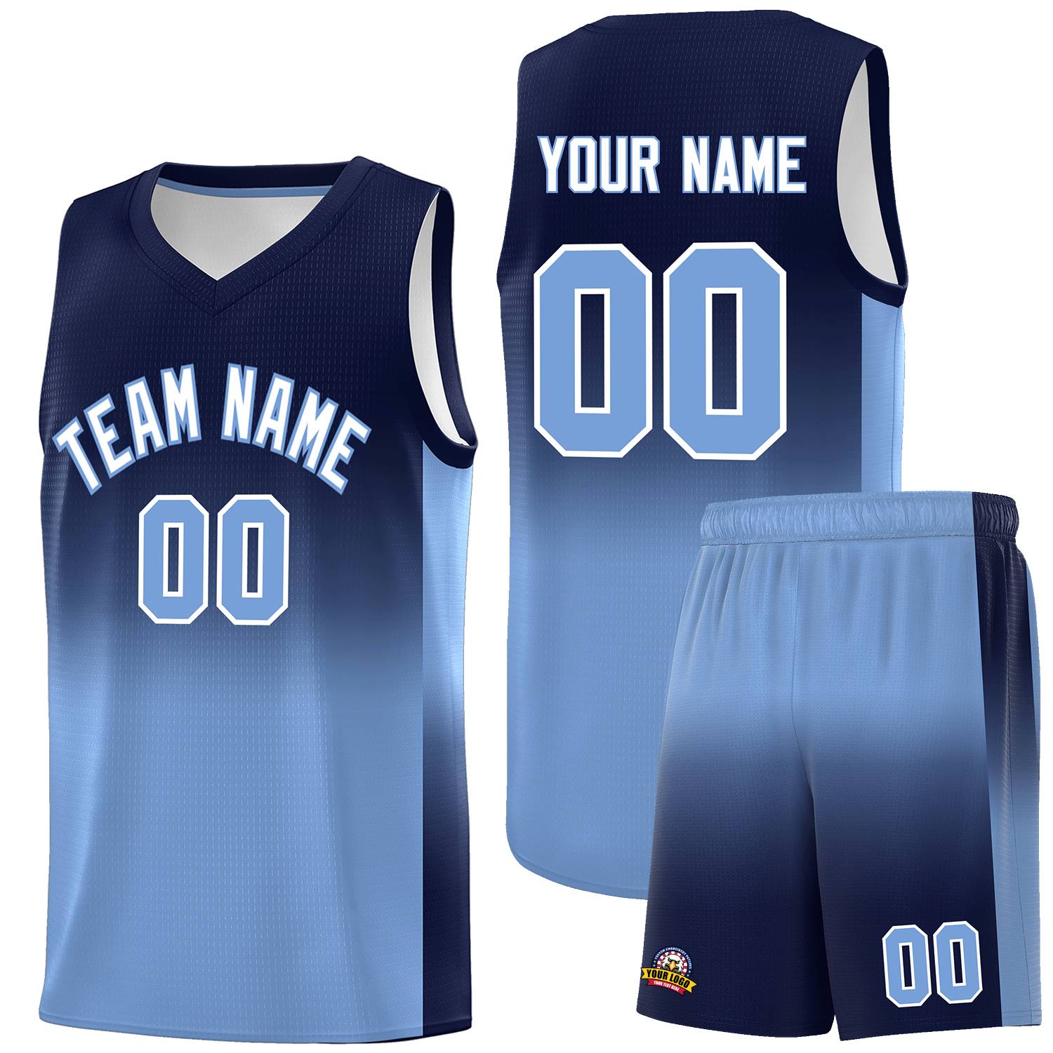 Custom Navy Light Blue Gradient Fashion Sets Sports Uniform Basketball Jersey