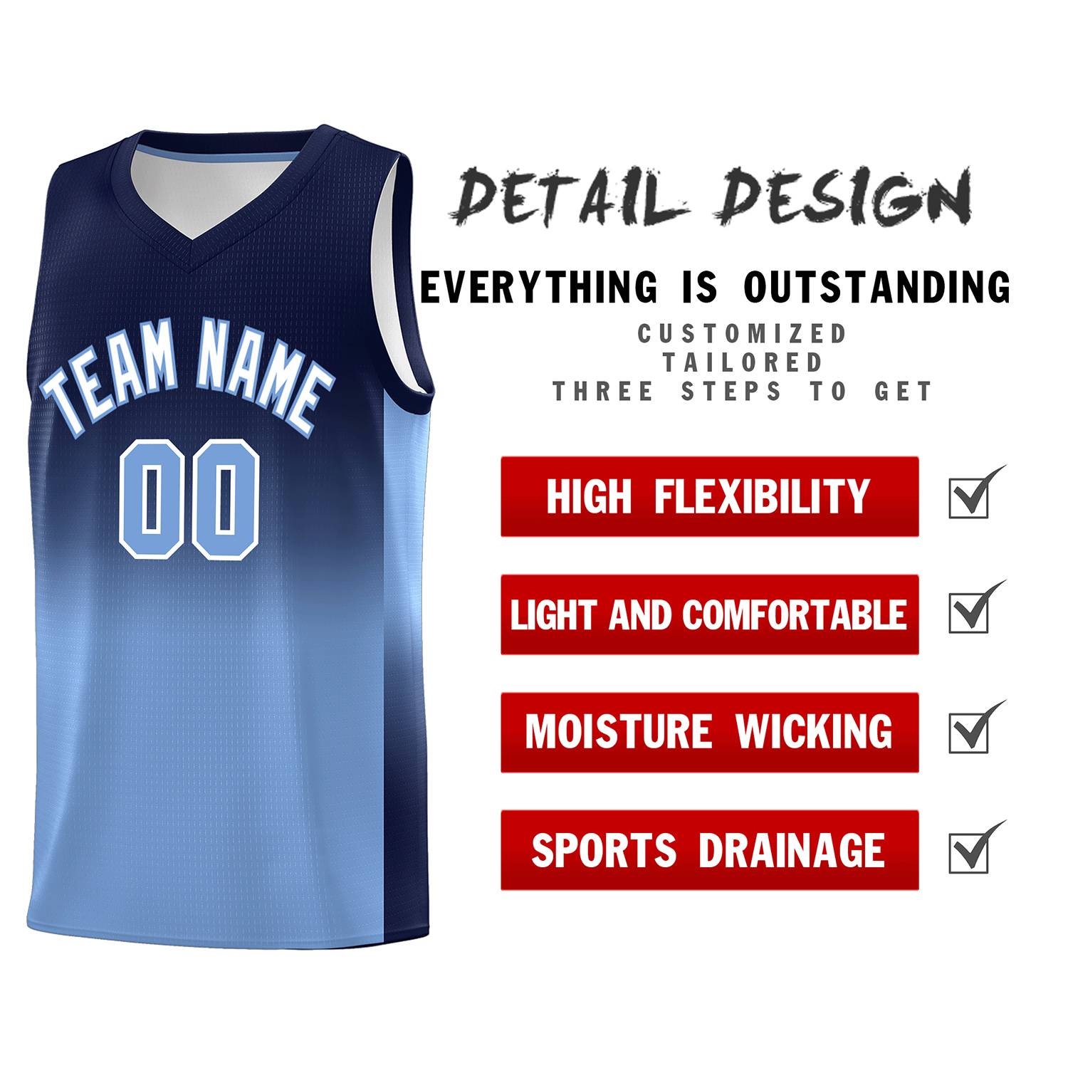 Custom Navy Light Blue Gradient Fashion Sets Sports Uniform Basketball Jersey