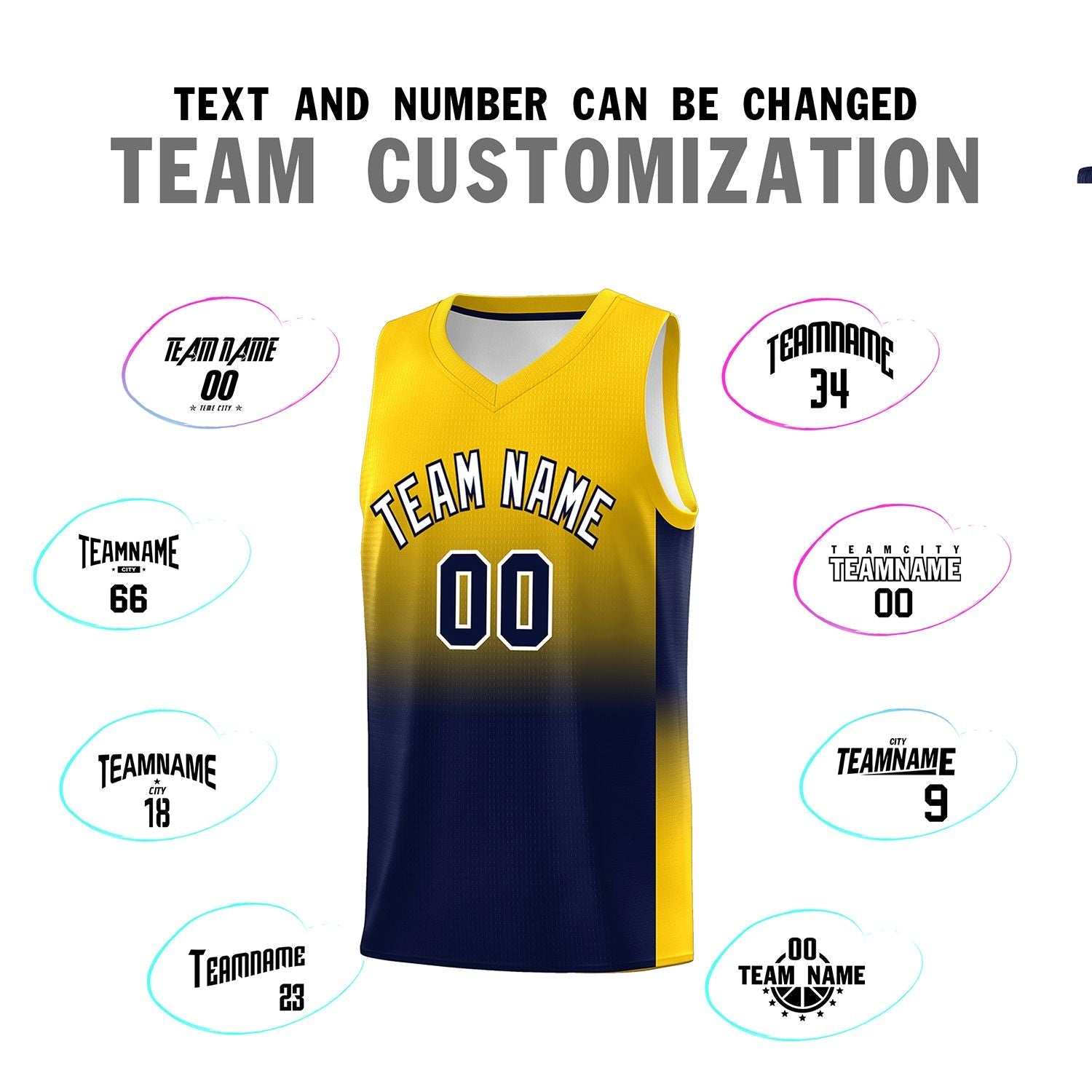 Custom Gold Navy Gradient Fashion Sets Sports Uniform Basketball Jersey