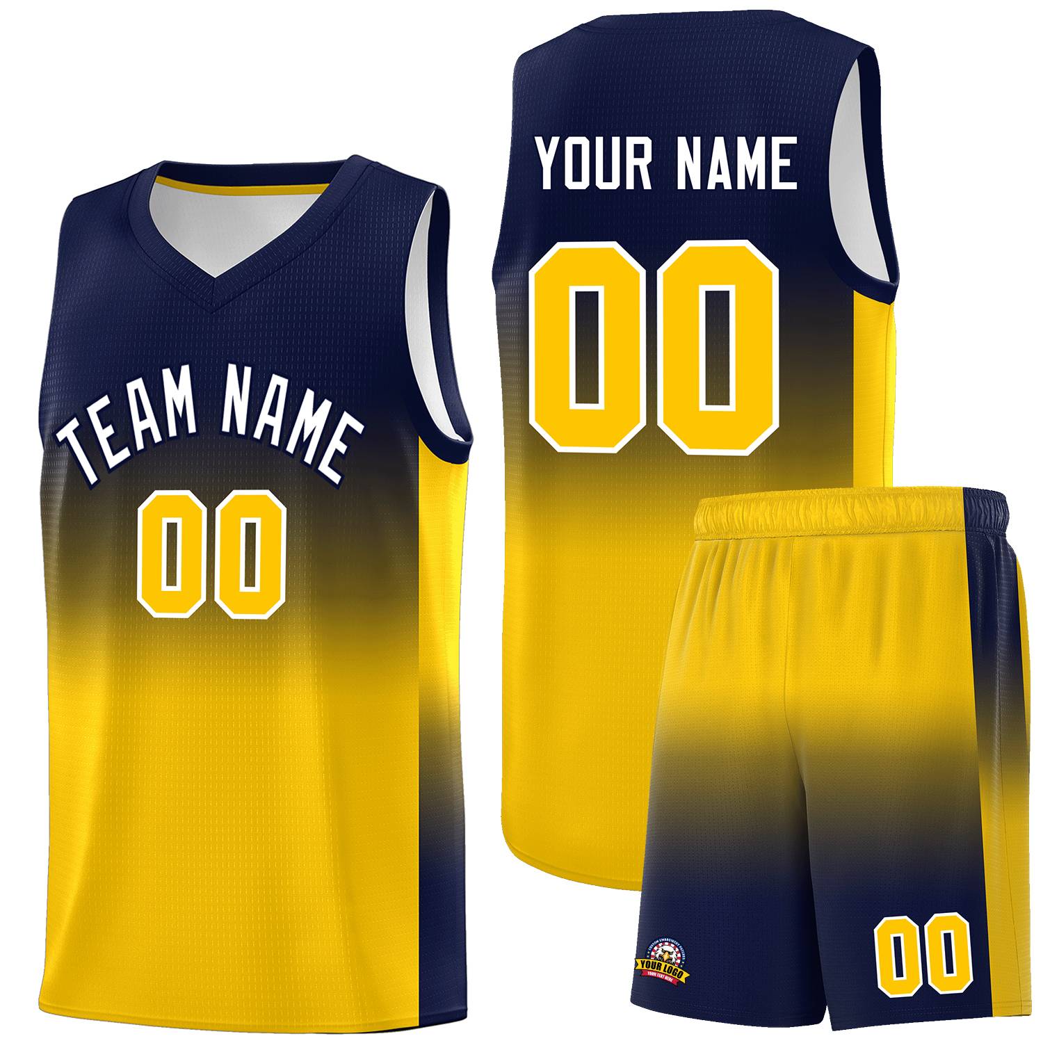 Custom Navy Gold Gradient Fashion Sets Sports Uniform Basketball Jersey