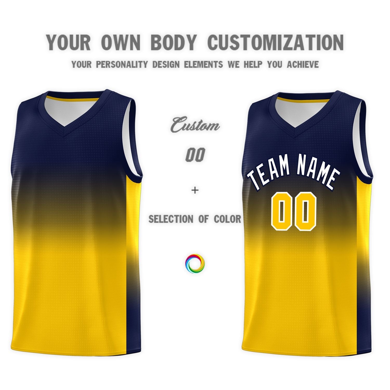 Custom Navy Gold Gradient Fashion Sets Sports Uniform Basketball Jersey