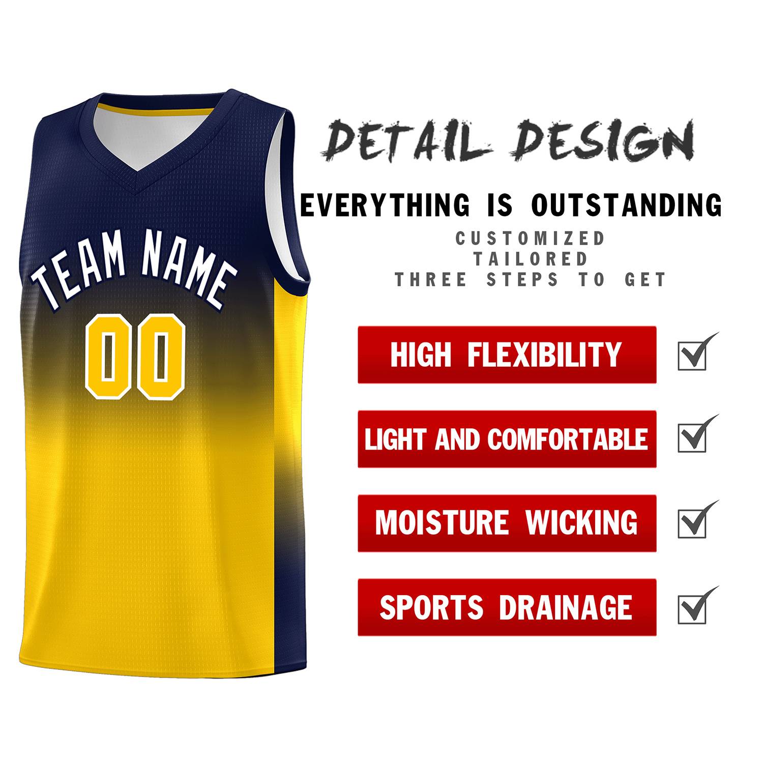 Custom Navy Gold Gradient Fashion Sets Sports Uniform Basketball Jersey