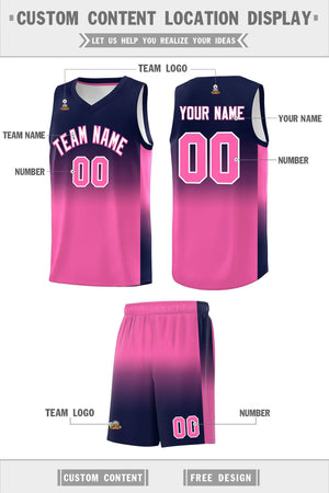 Custom Navy Pink Gradient Fashion Sets Sports Uniform Basketball Jersey