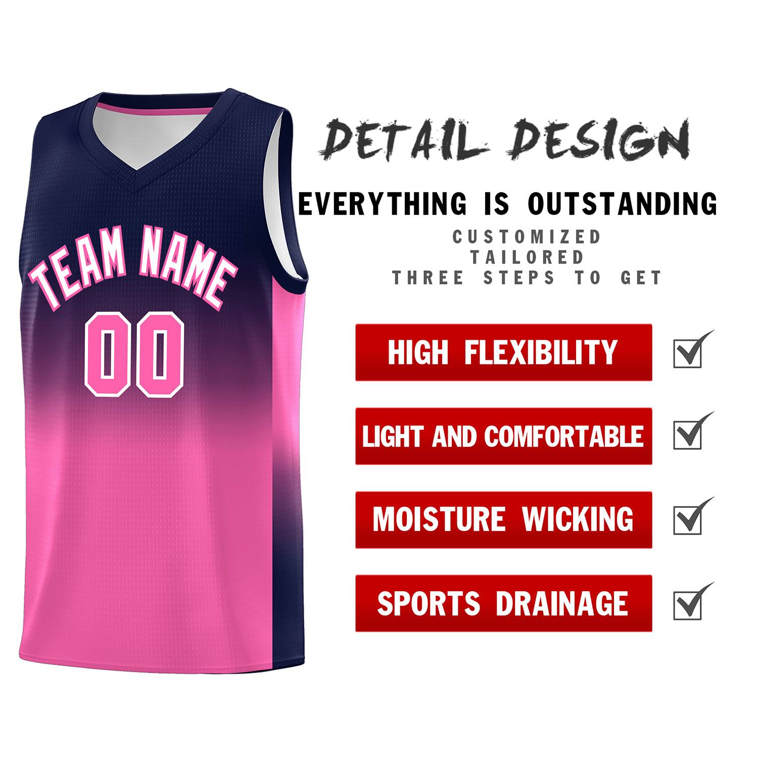 Custom Navy Pink Gradient Fashion Sets Sports Uniform Basketball Jersey