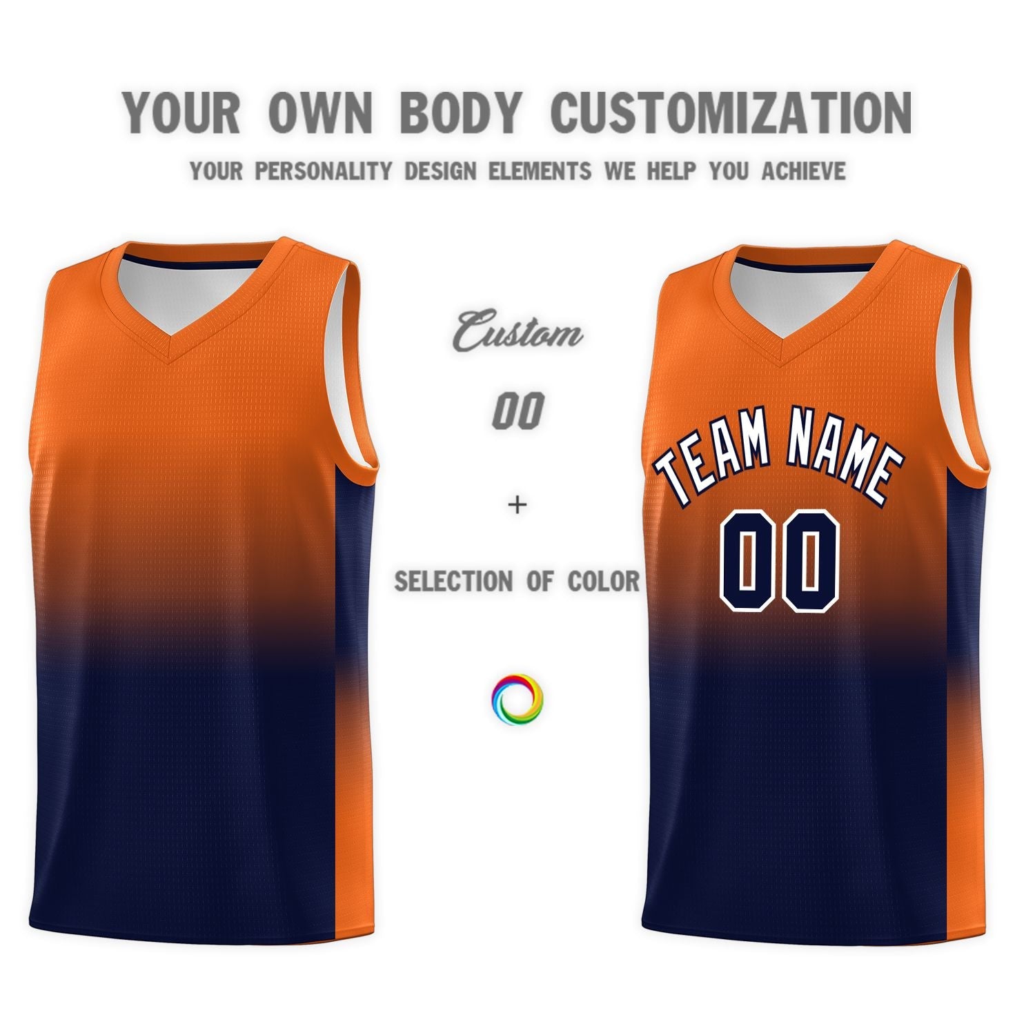 Custom Orange Navy Gradient Fashion Sets Sports Uniform Basketball Jersey