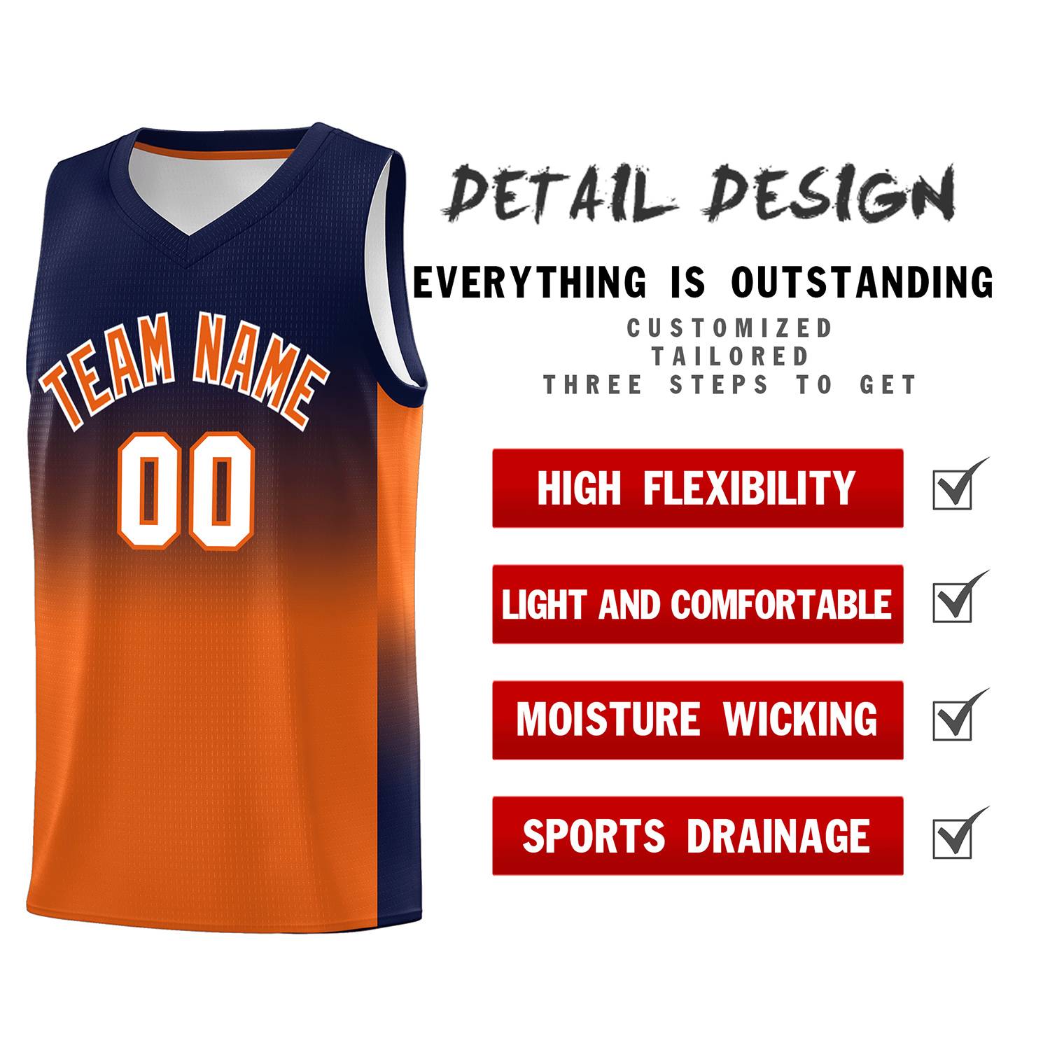 Custom Navy Orange Gradient Fashion Sets Sports Uniform Basketball Jersey