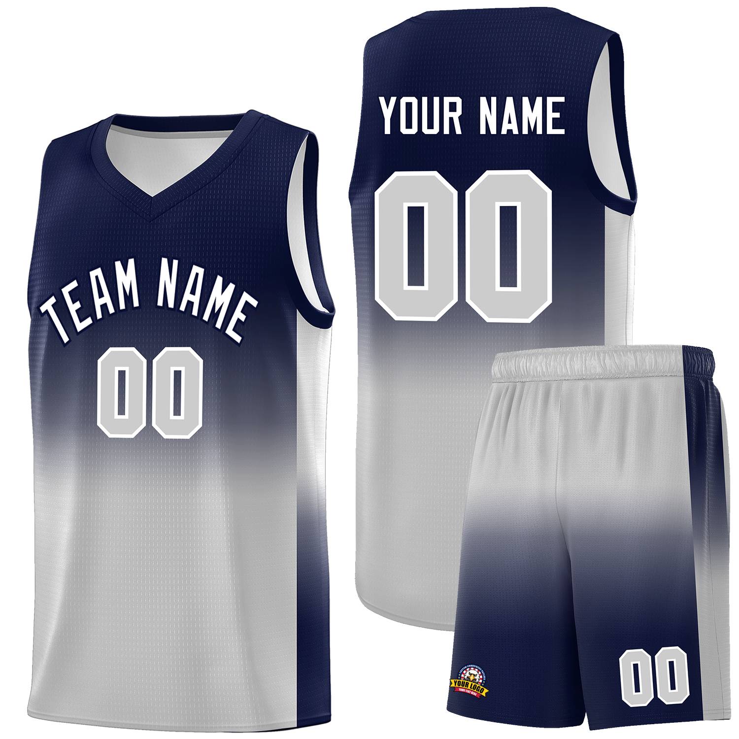 Custom Navy Gray Gradient Fashion Sets Sports Uniform Basketball Jersey