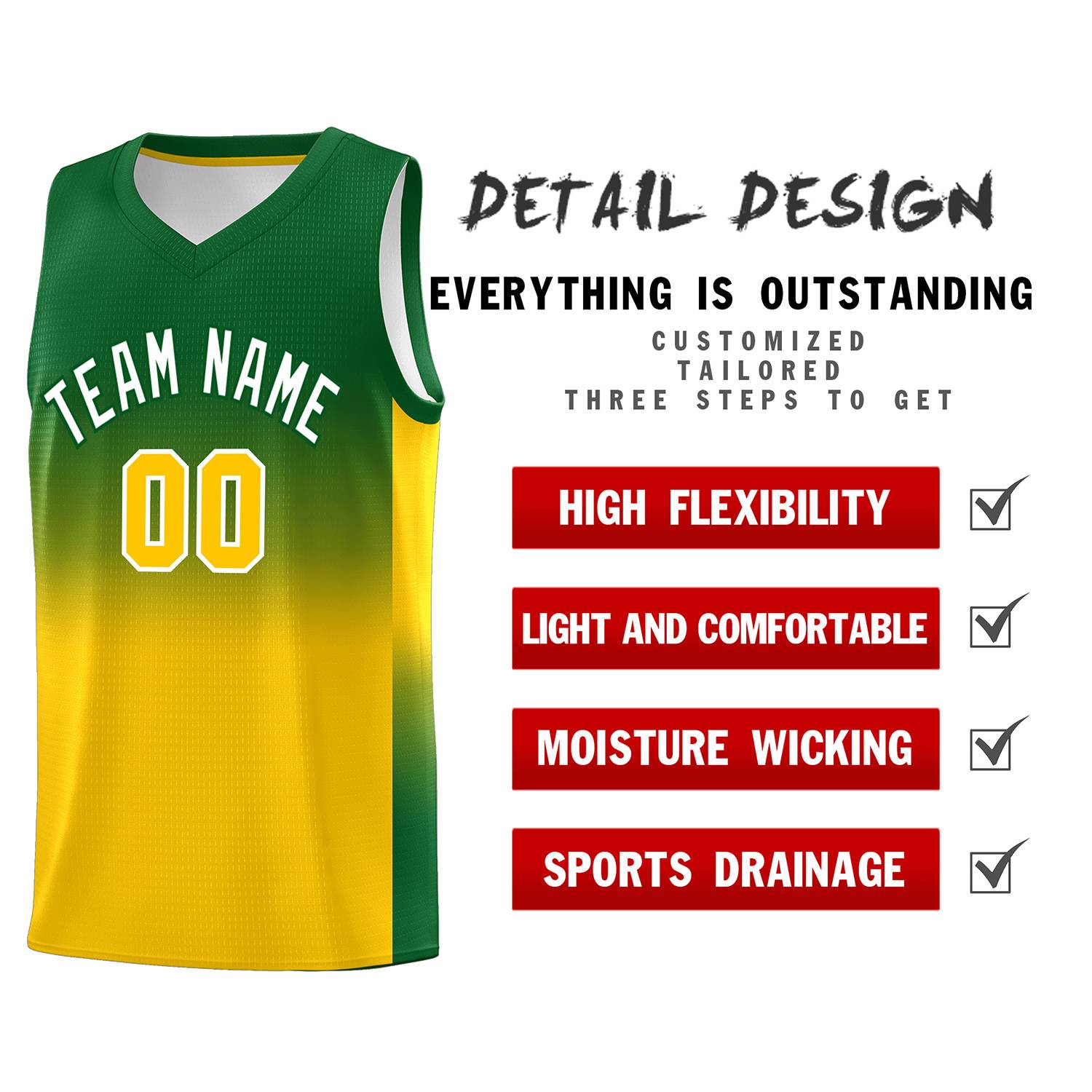 Custom Kelly Green Gold Gradient Fashion Sets Sports Uniform Basketball Jersey