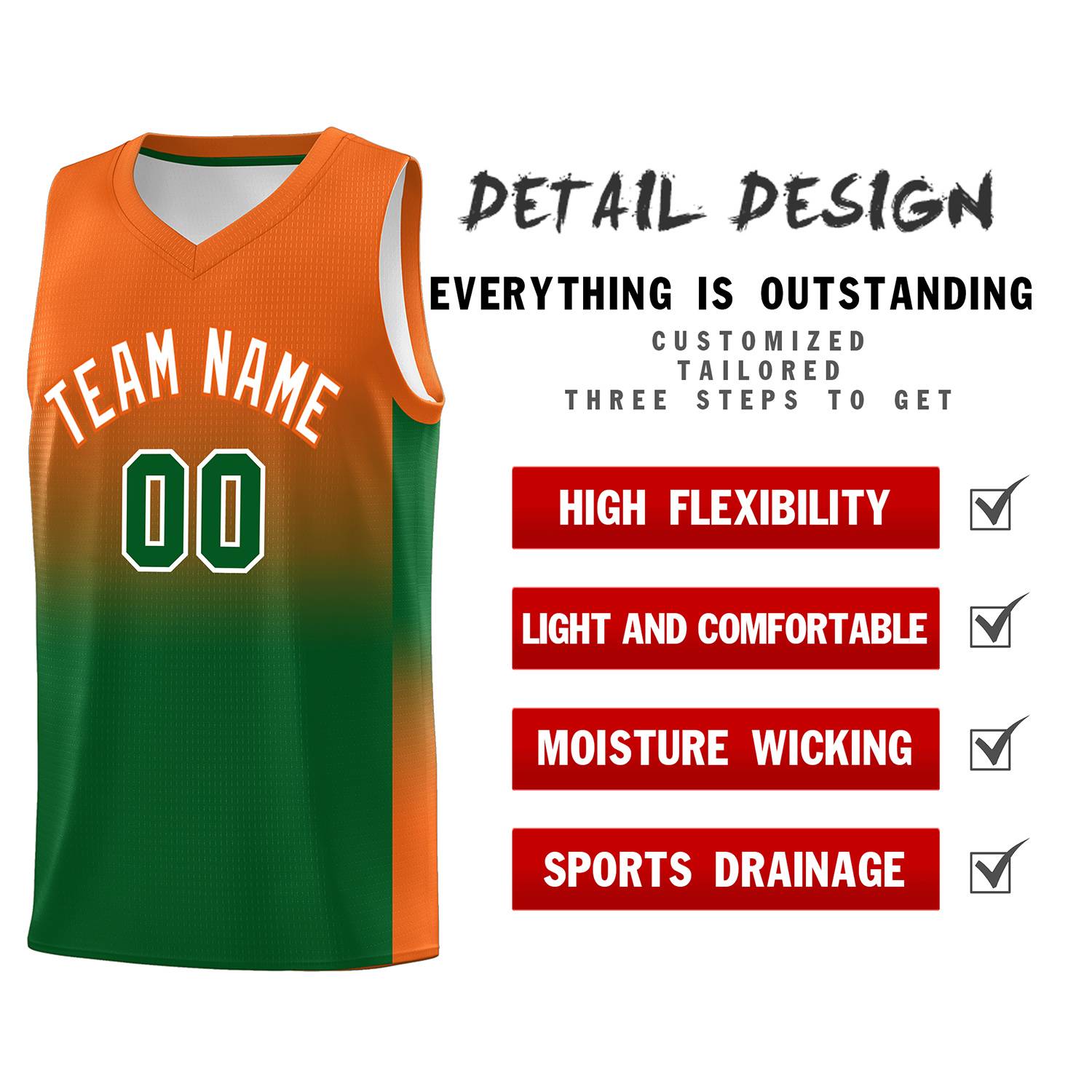 Custom Orange Kelly Green Gradient Fashion Sets Sports Uniform Basketball Jersey