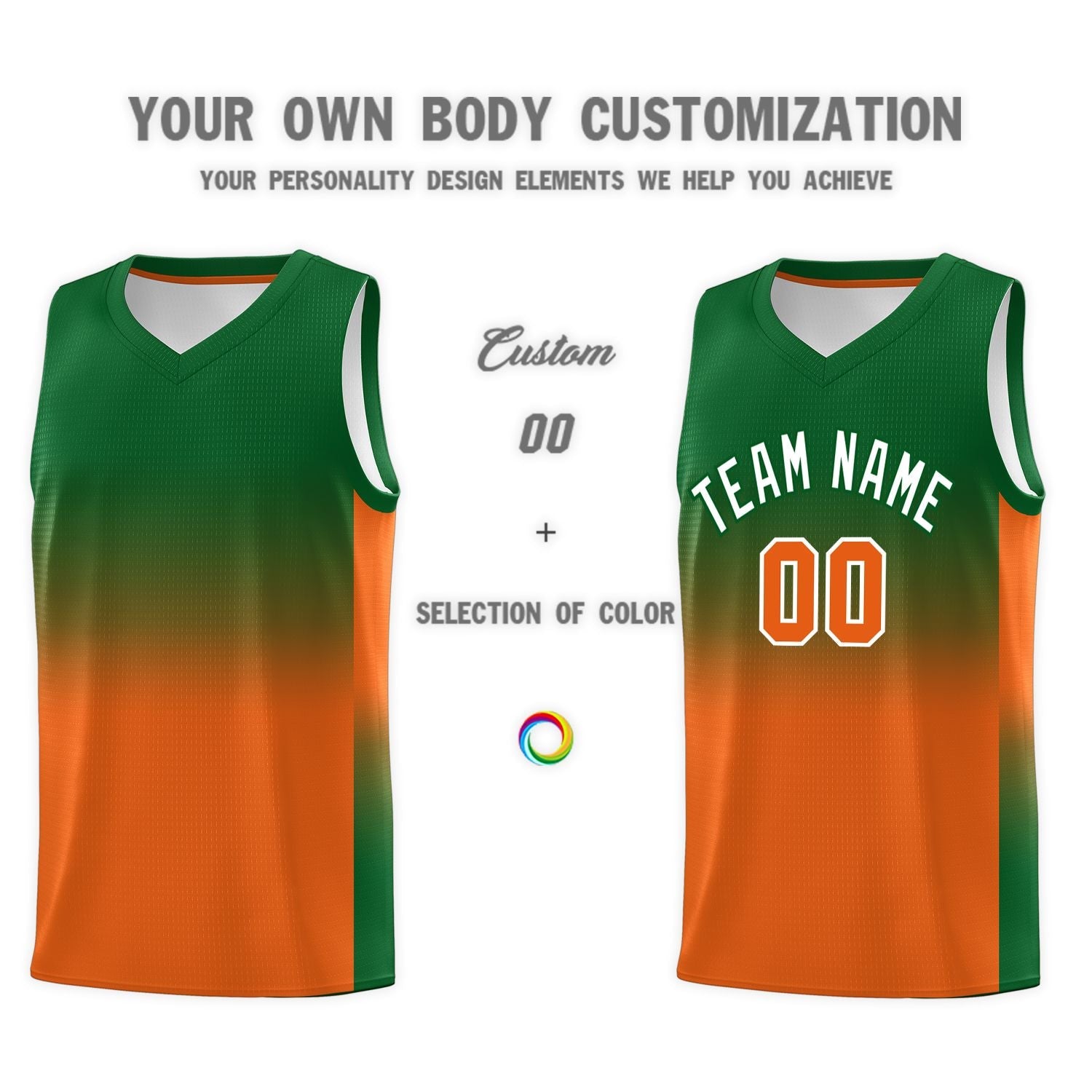 Custom Kelly Green Orange Gradient Fashion Sets Sports Uniform Basketball Jersey