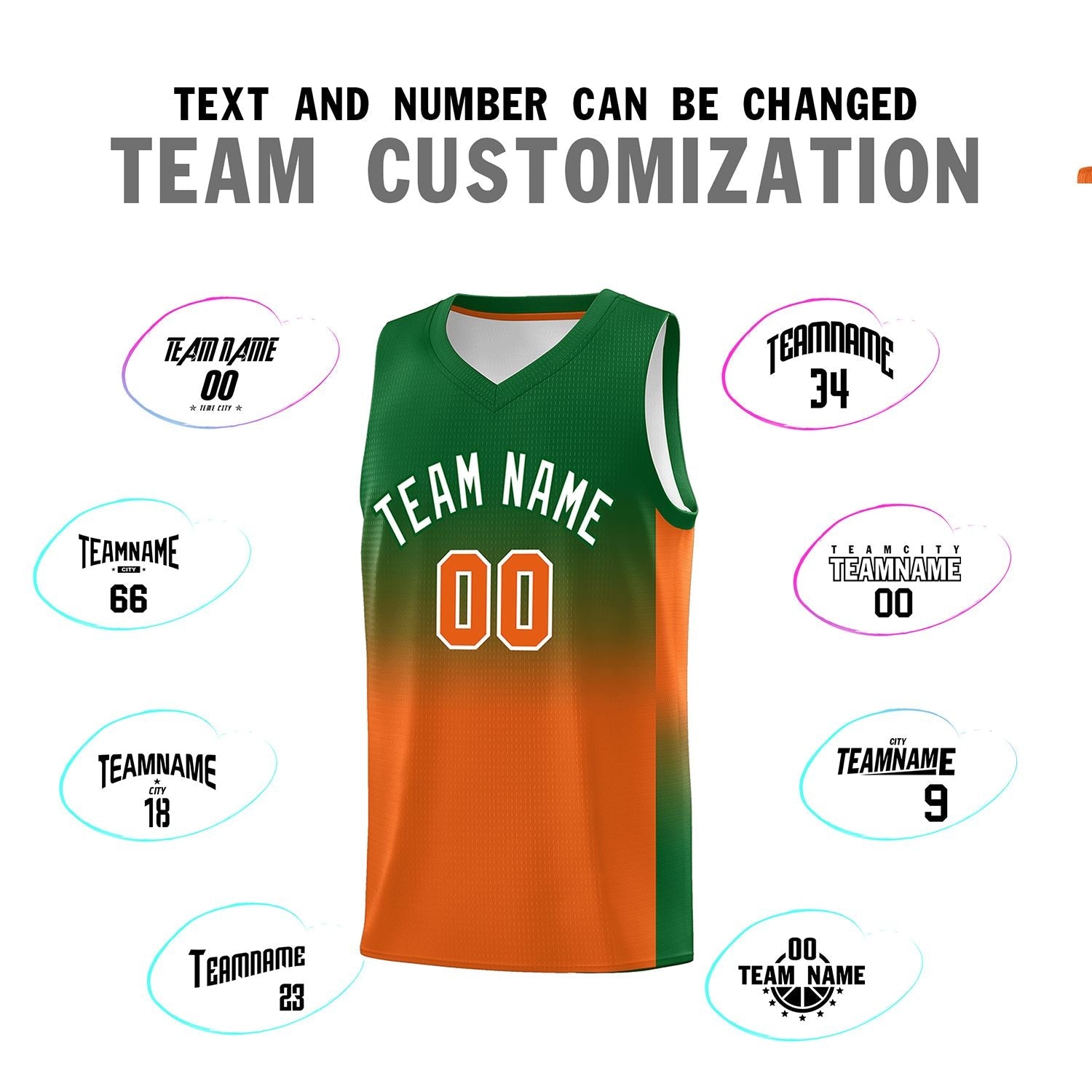 Custom Kelly Green Orange Gradient Fashion Sets Sports Uniform Basketball Jersey