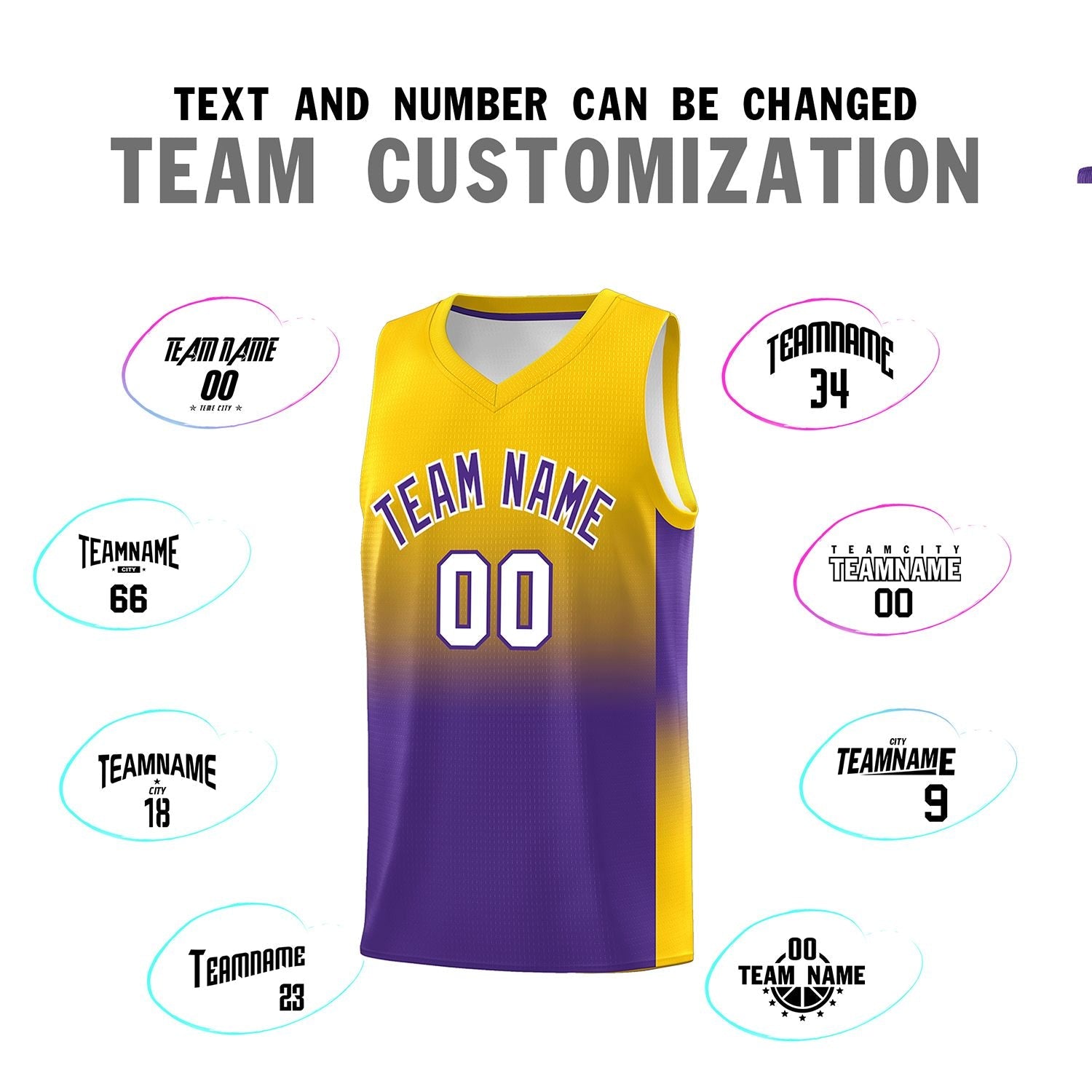 Custom Gold Purple Gradient Fashion Sets Sports Uniform Basketball Jersey