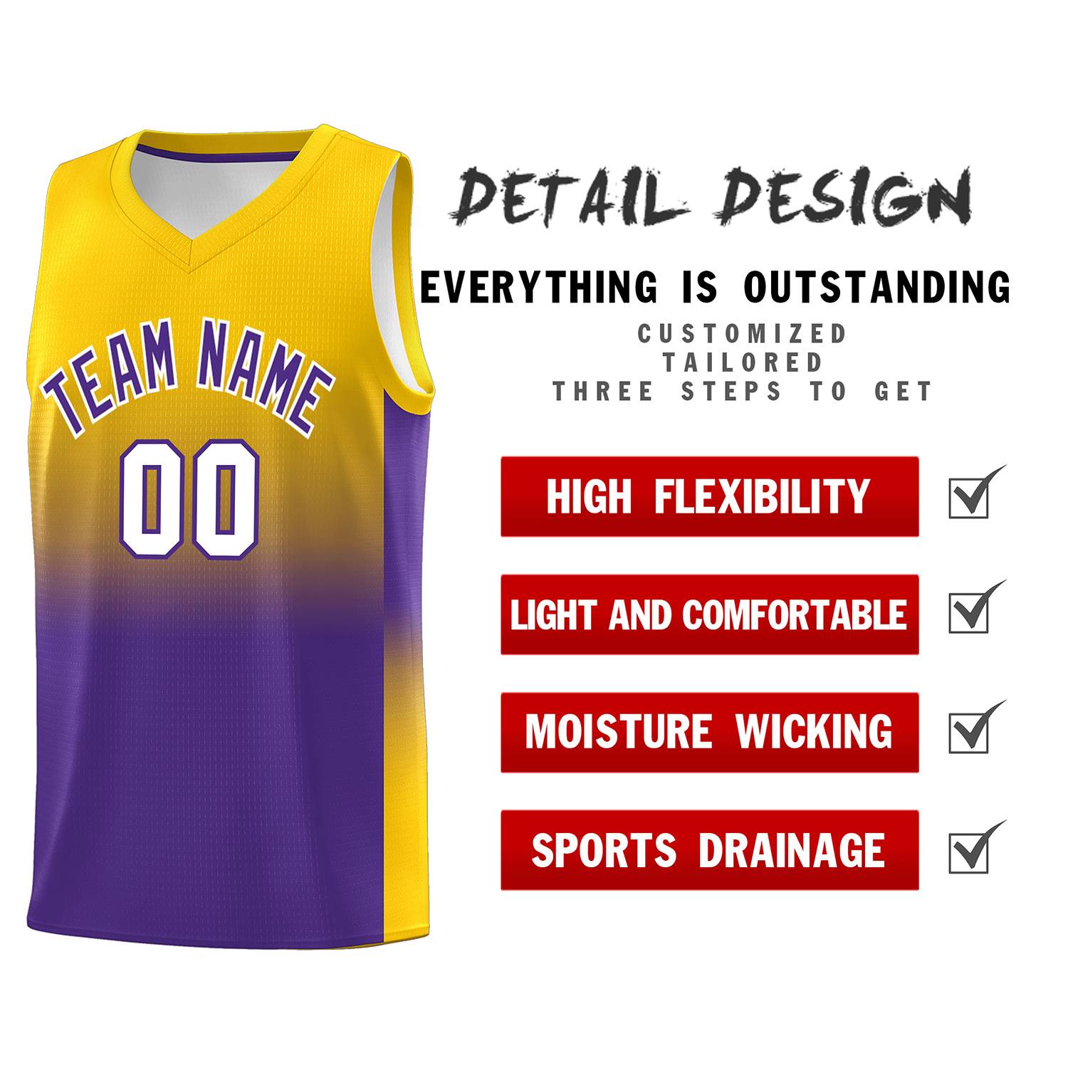 Custom Gold Purple Gradient Fashion Sets Sports Uniform Basketball Jersey