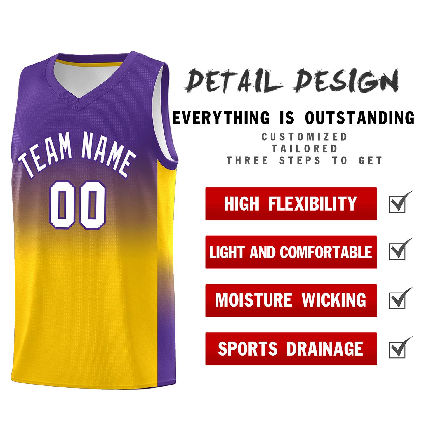 Custom Purple Gold Gradient Fashion Sets Sports Uniform Basketball Jersey