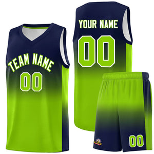 Custom Navy Neon Green Gradient Fashion Sets Sports Uniform Basketball Jersey