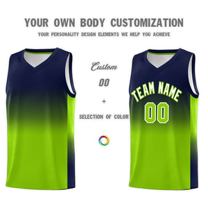 Custom Navy Neon Green Gradient Fashion Sets Sports Uniform Basketball Jersey