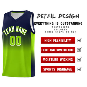 Custom Navy Neon Green Gradient Fashion Sets Sports Uniform Basketball Jersey