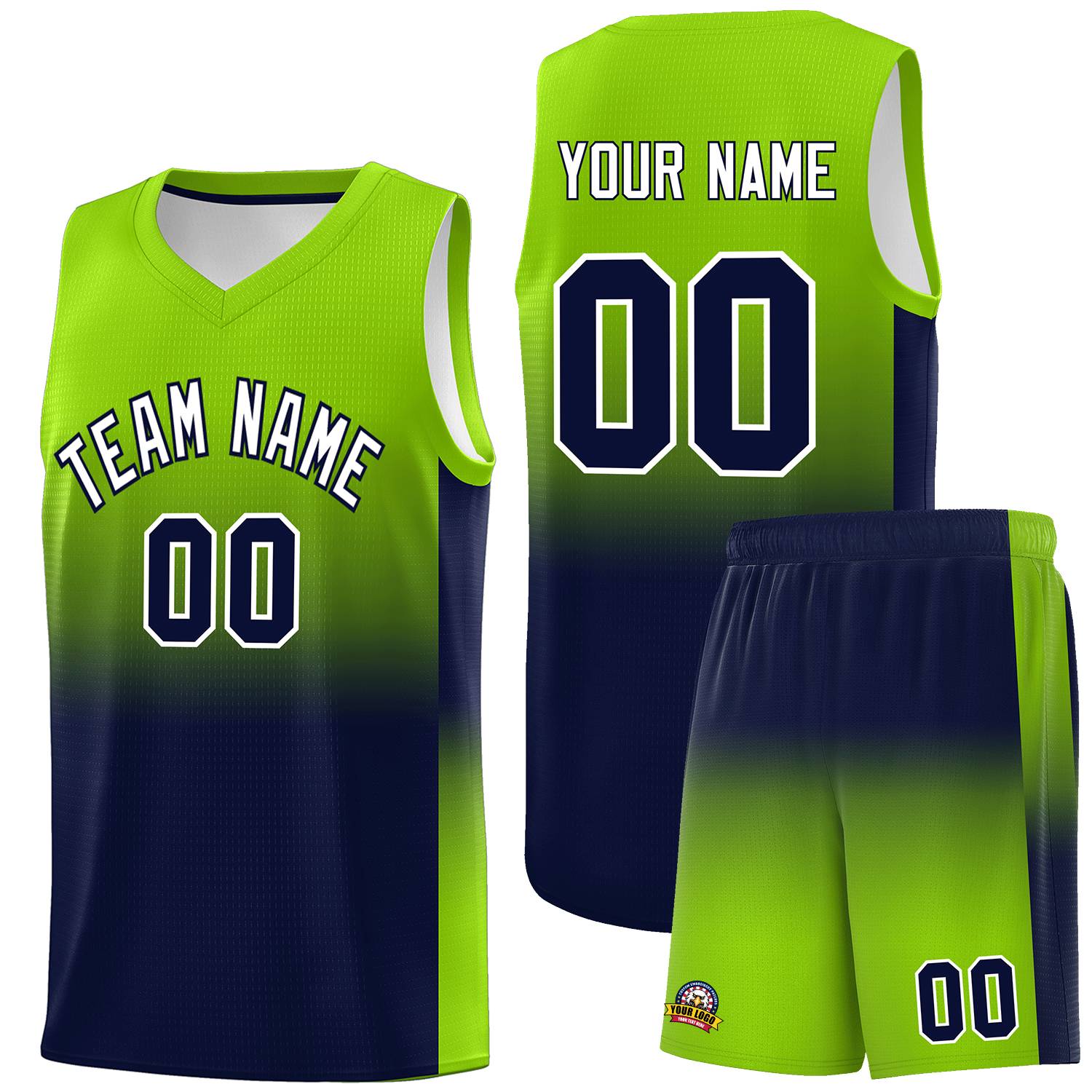 Custom Neon Green Navy Gradient Fashion Sets Sports Uniform Basketball Jersey