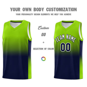 Custom Neon Green Navy Gradient Fashion Sets Sports Uniform Basketball Jersey