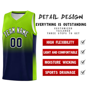 Custom Neon Green Navy Gradient Fashion Sets Sports Uniform Basketball Jersey