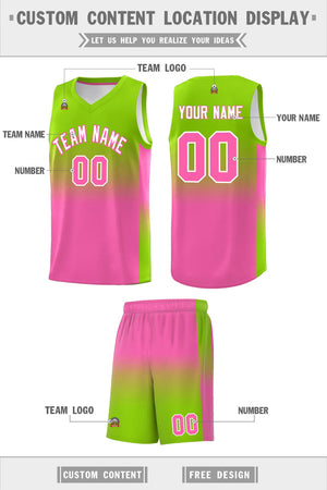 Custom Neon Green Pink Gradient Fashion Sets Sports Uniform Basketball Jersey