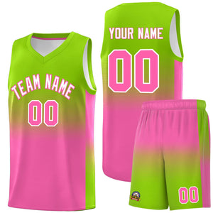 Custom Neon Green Pink Gradient Fashion Sets Sports Uniform Basketball Jersey