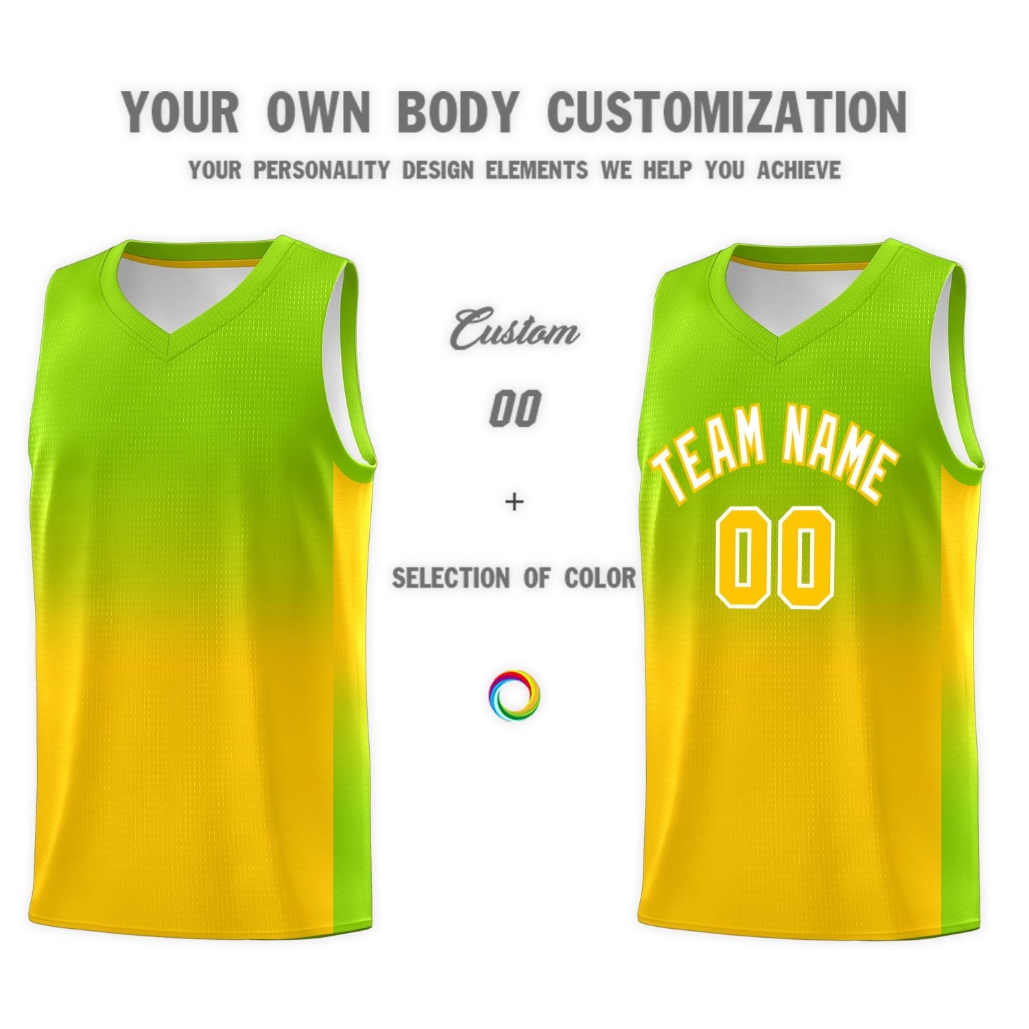 Custom Neon Green Gold Gradient Fashion Sets Sports Uniform Basketball Jersey