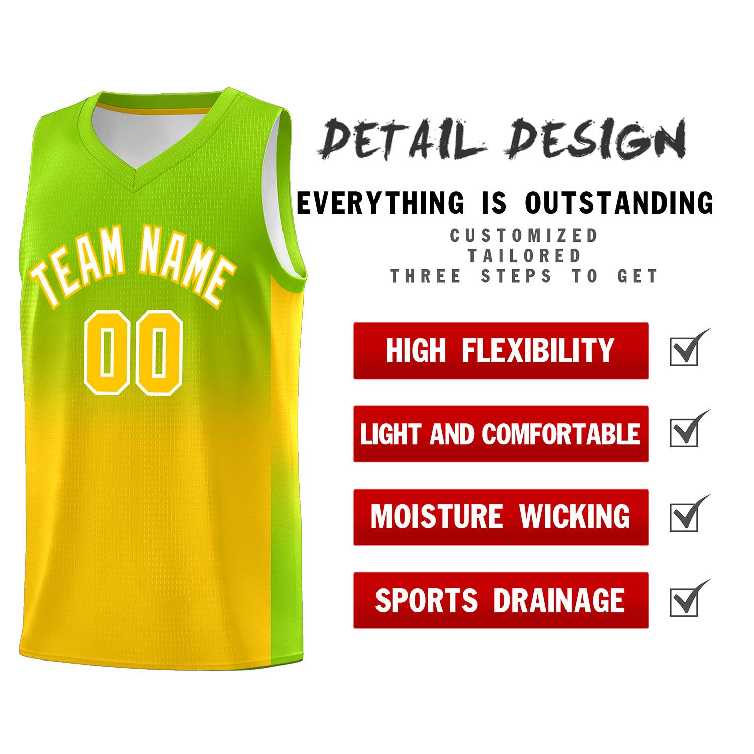 Custom Neon Green Gold Gradient Fashion Sets Sports Uniform Basketball Jersey