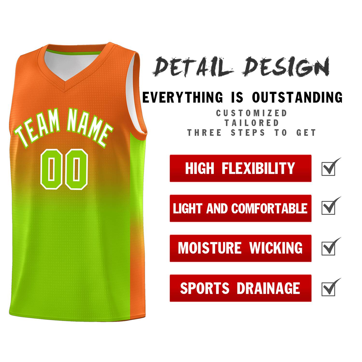 Custom Orange Neon Green Gradient Fashion Sets Sports Uniform Basketball Jersey