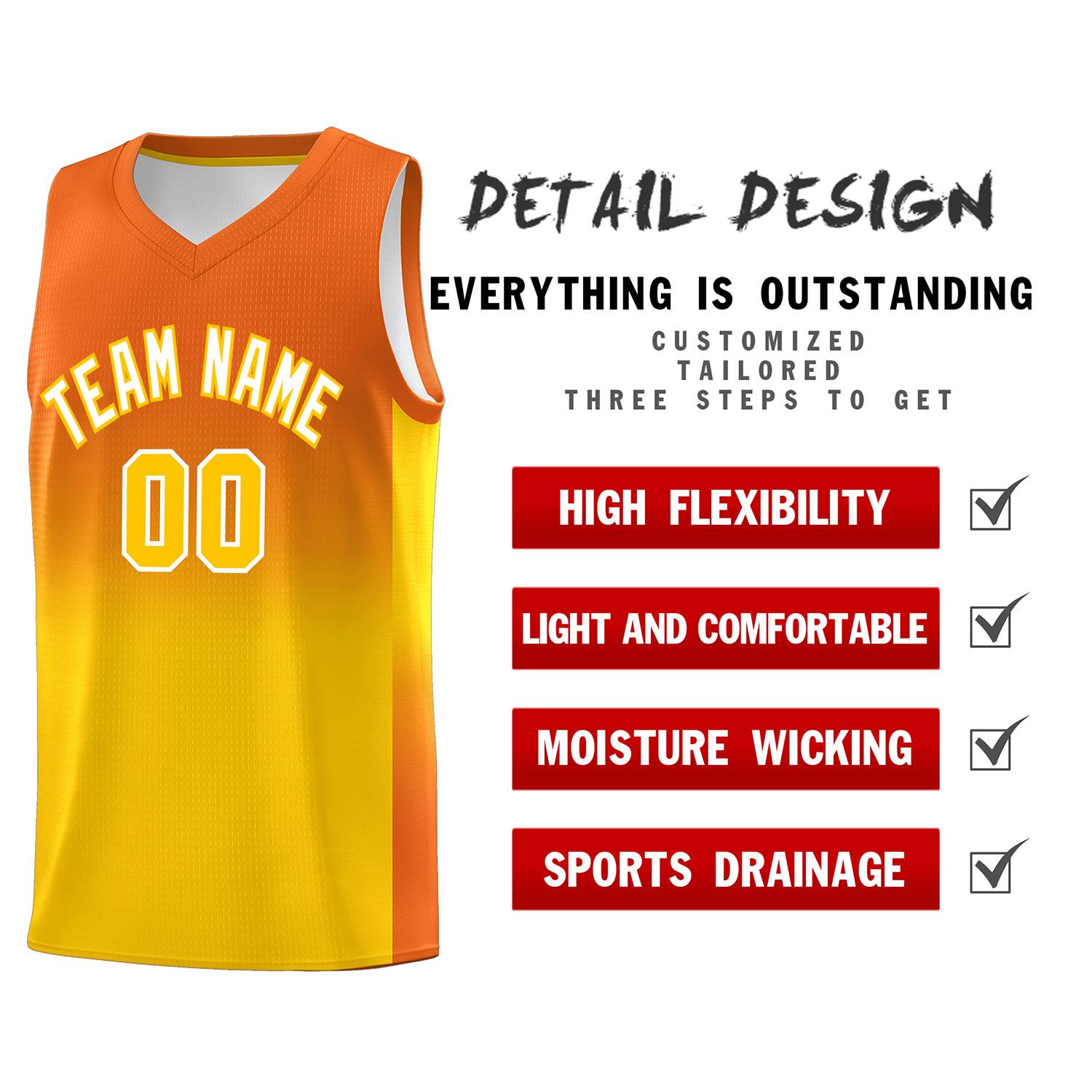 Custom Orange Gold Gradient Fashion Sets Sports Uniform Basketball Jersey