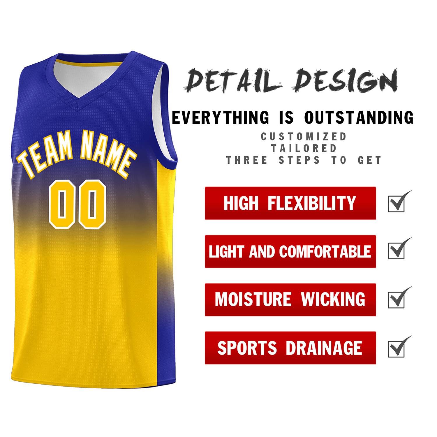 Custom Royal Gold Gradient Fashion Sets Sports Uniform Basketball Jersey