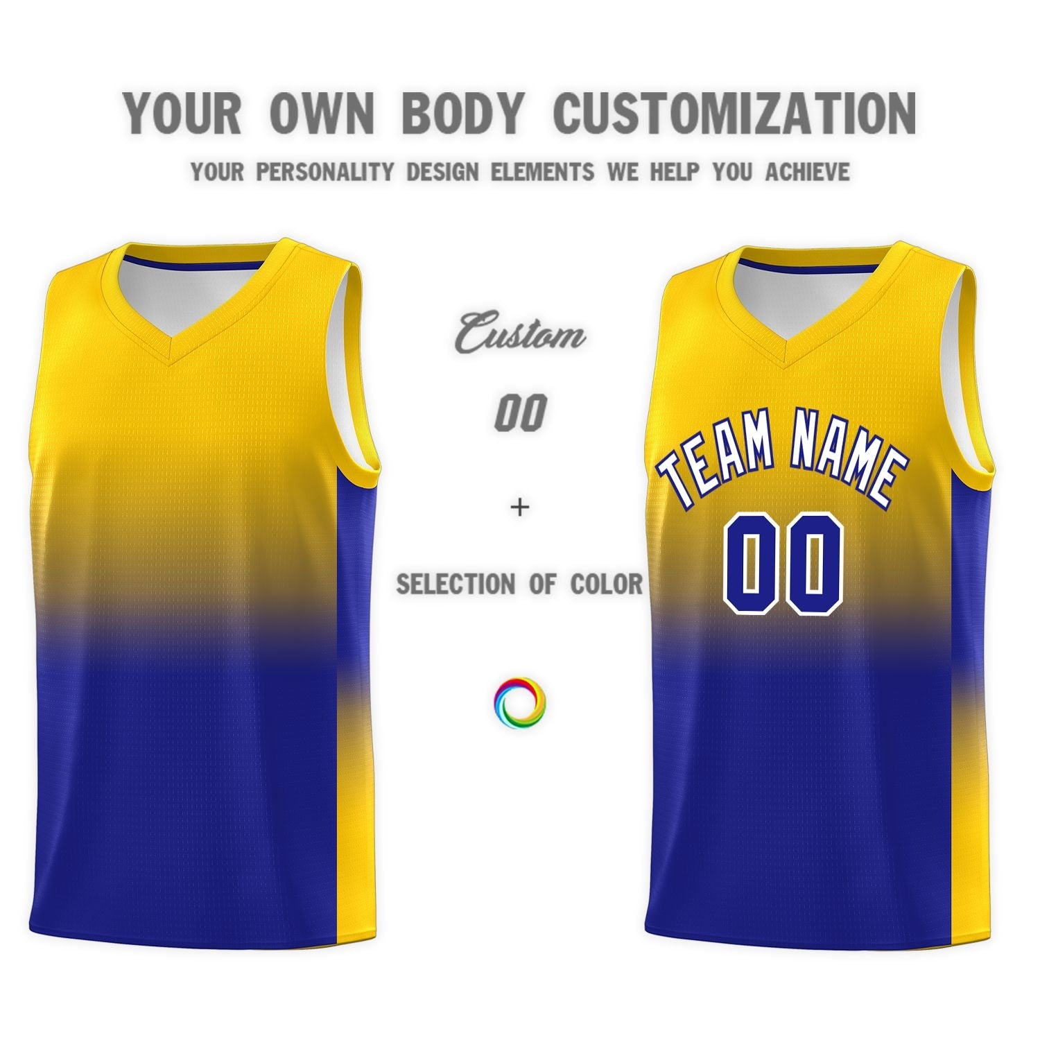 Custom Gold Royal Gradient Fashion Sets Sports Uniform Basketball Jersey